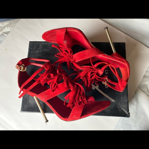 Brain Atwood Red Suede Luciana Fringe Heels Sz 39 - Picture 3 of 7